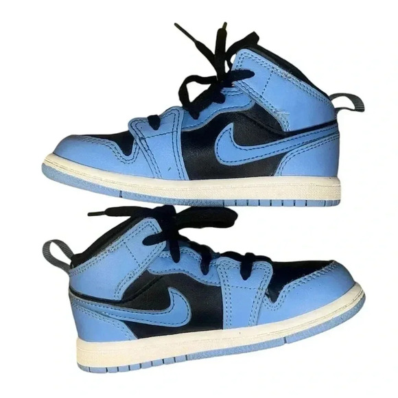 Nike Jordan 1 Mid University UNC Blue Black Toddler Size 9c - Picture 1 of 3